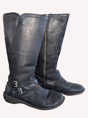 UGG Black Leather Women's Fleece Lined Winter Boots Size 10